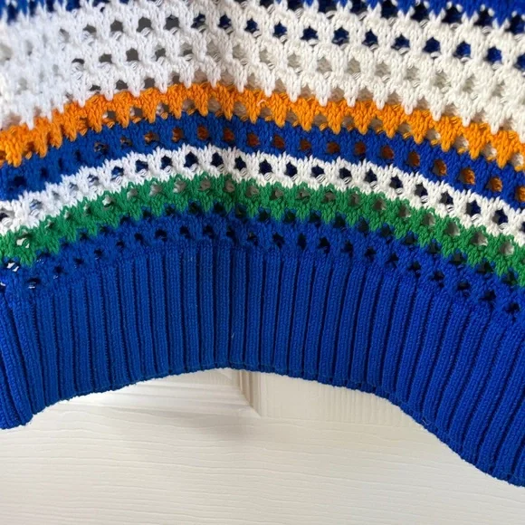Tribal Multi-Color Striped Sweater 3/4 Sleeves Open Weave Like New Size Large - Picture 5 of 11
